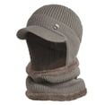 thumbnail image 1 of 1 Set Men Hat Scarf Solid Color Short Brim Dome Thickened Plush Lining Coldproof Winter Stretch Knitted Hat Outdoor Wear, 1 of 9