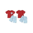 thumbnail image 2 of BemeyourBBs Toddler Baby Boy 4th of July Outfit Patriot Fourth of July Summer Independence Day Clothes American Flag Chest Pocket Short Sleeve T-Shirts with Shorts 2 Pcs Set, 2 of 9