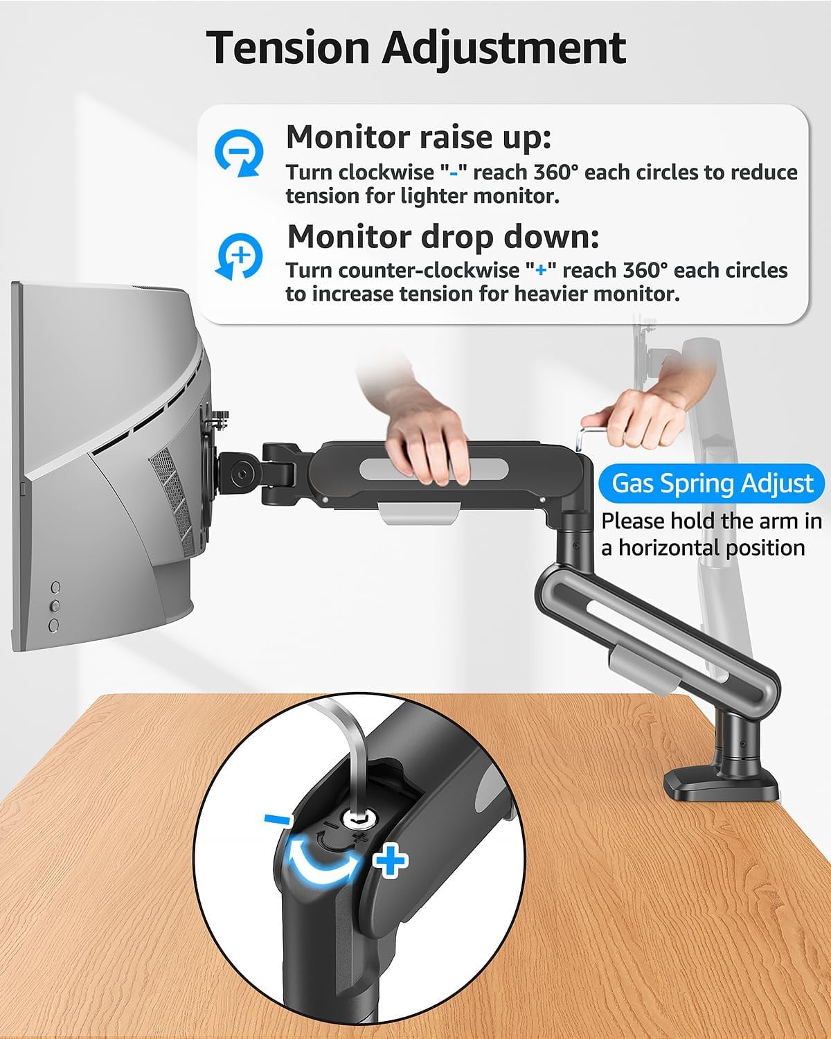Dual Monitor Mount Holds 4.4-26.5lbs Heavy Duty Arm for 39 37 34 32 27inch Height Adjustable Desk Stand with C-Clamp Grommet Base