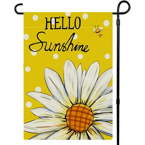 Hello Sunshine Summer Garden Flag 12.5x18 Inch Vertical Double Sided Daisy Small Seasonal Summer Outdoor Decoration Yard Flag