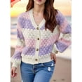 thumbnail image 5 of Womens Striped Chunky Cardigan Sweaters Button Up Fall Trendy Color Block Long Sleeve Knit Sweater Coats Purple XL, 5 of 9