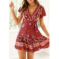 thumbnail image 6 of Women’s Summer Wrap V Neck Bohemian Floral Print Ruffle Swing A Line Beach Mini Dress, 6 of 6