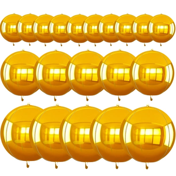 16 globos redondos gigantes dorados en 4D de 10 a 22 pulgadas, 16 unidades, de TONIFUL