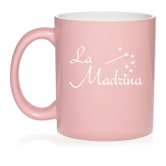 La Madrina Christening Baptism Godmother Ceramic Coffee Mug Tea Cup Gift (11oz Light Pink)