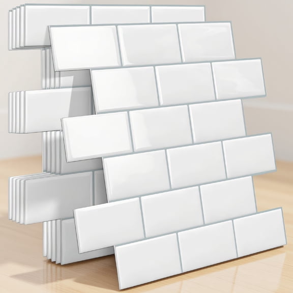10 Sheets Peel and Stick Backsplash Tile White Brick 12x12 Inch Self Adhesive Tile for Kitchen Bathroom