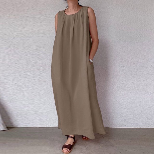 Robes Grande Taille pour Femmes Mode Été Grande Taille Robe Sans Manches à Col Rond Unie Robe de Soirée Élégante Élégante en Liquidation