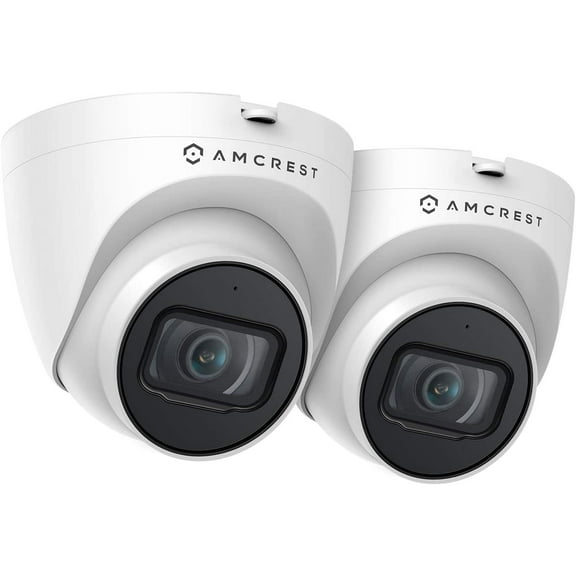 Amcrest 2-Pack 5MP UltraHD Outdoor Security IP Turret PoE Camera with Mic/Audio, 5-Megapixel, 98ft NightVision, 2.8mm Lens, IP67 Weatherproof, MicroSD Recording (256GB), 2PACK-IP5M-T1179EW-28MM White