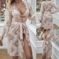 thumbnail image 4 of Wyobmus 2024 Women Satin Pajamas Sets 3Pc Bathrobe Trendy Nightgown Cardigan Robe with Underwear Soild Sheer Sleepwear Lace Splicing Nightwear Suit Sleepwear Pink, 4 of 9