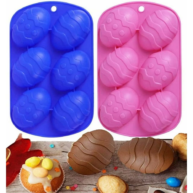 Easter Egg Shaped Silicone Cake Mold, Silicone Mold For Chocolate, Cake, Ice Ball,Jelly, Pudding, Handmade Soap, Round Shape Half Sphere Mold Non Stick----2PCS Semi Sphere Silicone Mold (Blue & Pink)