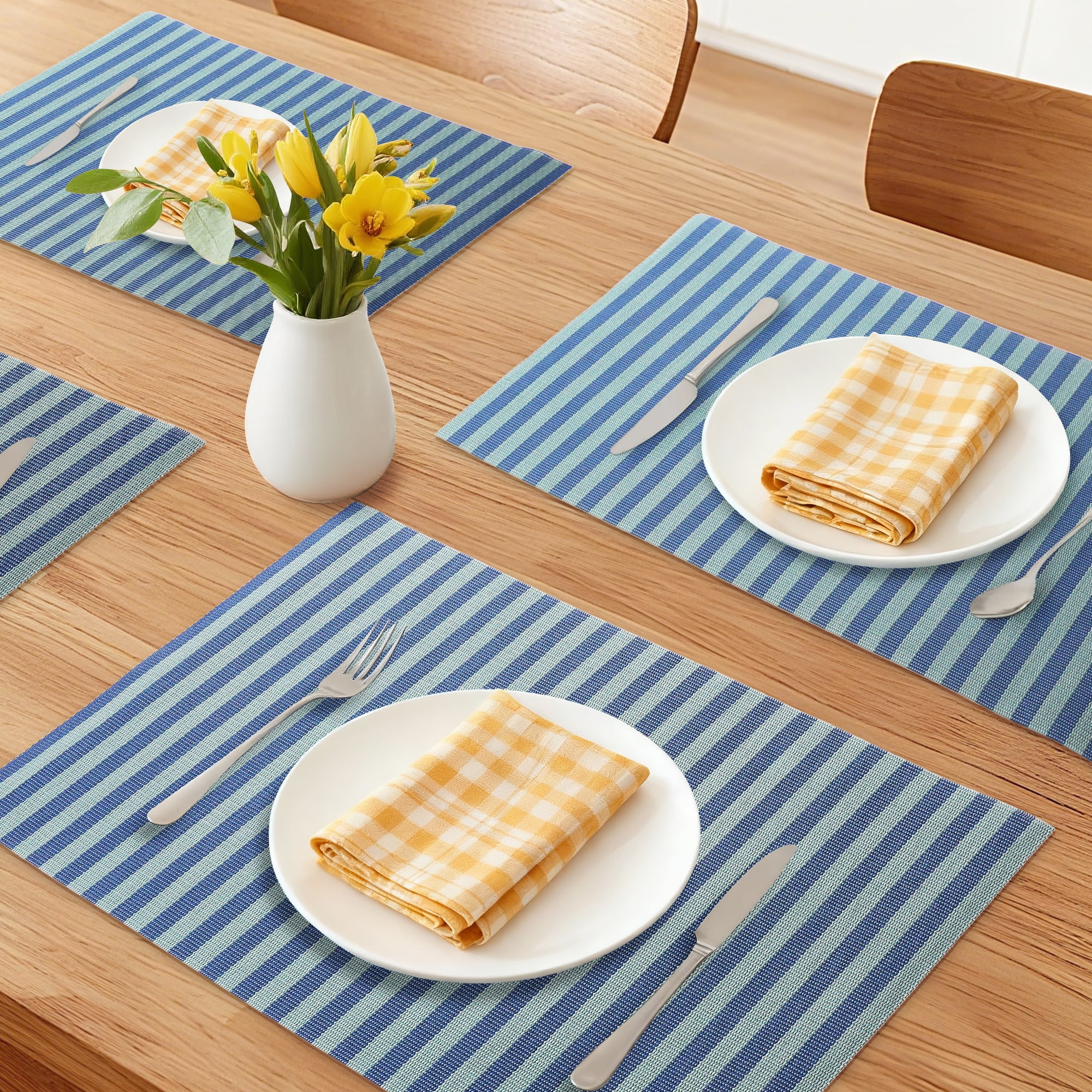 Unique Bargains Set of 6 Woven Placemats Washable Kitchen Mat Blue