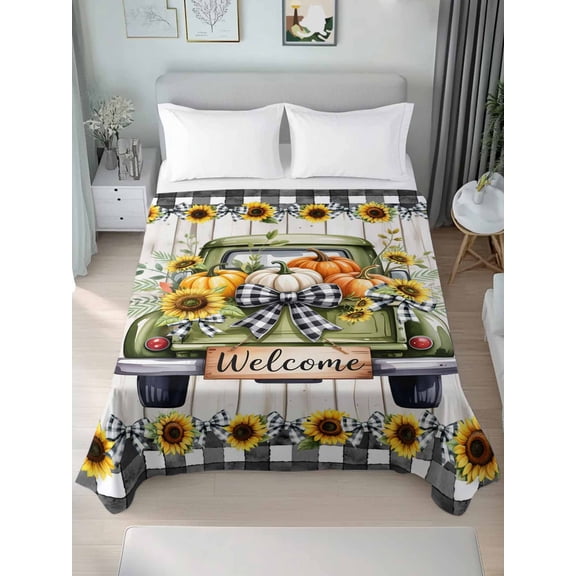 Twin Flat Sheet Only Green Truck Sunflower on Wood Grain Soft Microfiber Cooling Bedding Sheets Black White Plaid Flat Bed Sheet for Hotel,Home Decor