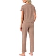 thumbnail image 3 of INSPIRE CHIC Womens Pajamas Set Short Sleeve V Neck Pullover Top with Pants Soft Knit Sleepwear Lounge Set L Brown, 3 of 6