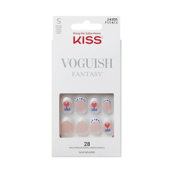 KISS Voguish Fantasy Press on Nails, Wild Ones, White, Short Oval, 28 Count