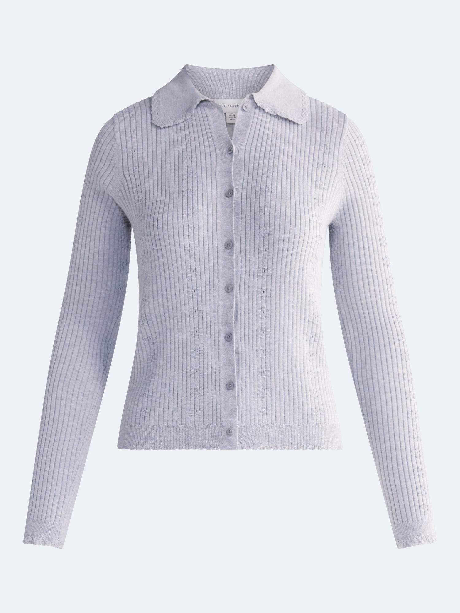Free Assembly Women's and Women's Plus Pointelle Trim Cardigan Sweater, Lightweight, Sizes XS-4X