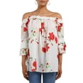 thumbnail image 2 of Gvmfive Women Off The Shoulder Tops Ruffle Half Bell Sleeve Floral Print Casual T-shirt, XL, 2 of 6