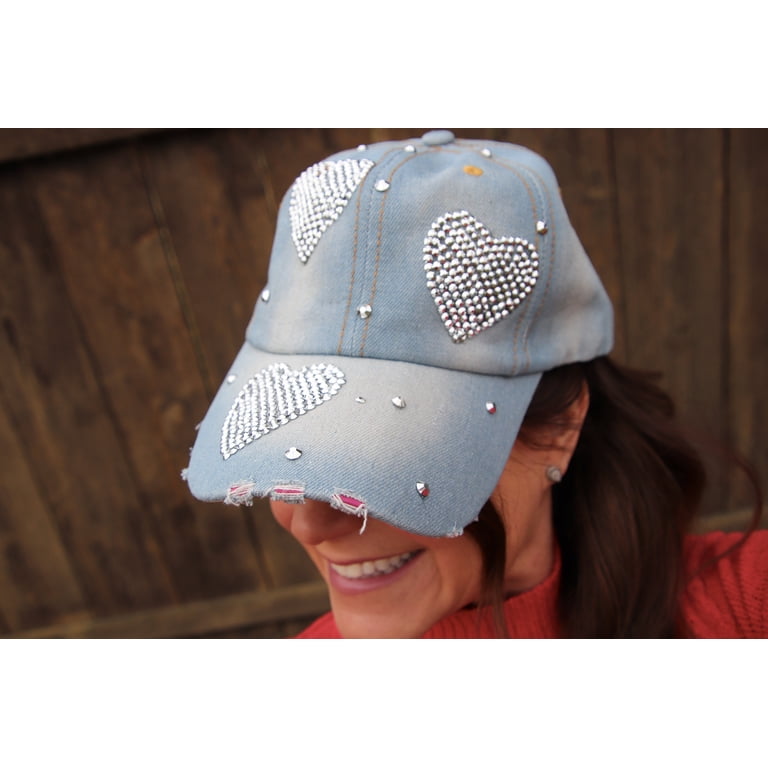 Women Girls Denim Baseball Cap Rhinestone Bling Distressed Sun Hat Gift Popfizzy Womens Bling Cap, Rhinestone Baseball Cap, Girls  main image 4