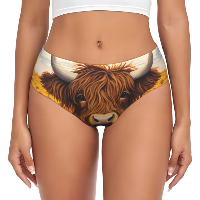 Balery Countryside Sunflower Cow Ropa Interior de Algodón para Mujer con Dibujo – Braguitas Cómodas y Elásticas, Estilo Clásico-Large