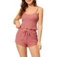 thumbnail image 1 of ENSEMBLES DE PYJAMA CHIC POUR FEMMES, HAUTS EN TRICOT À DOS NU AVEC SHORTS, 2 PIÈCES, VÊTEMENTS DE DORMITORY XS ROSE, 1 of 6