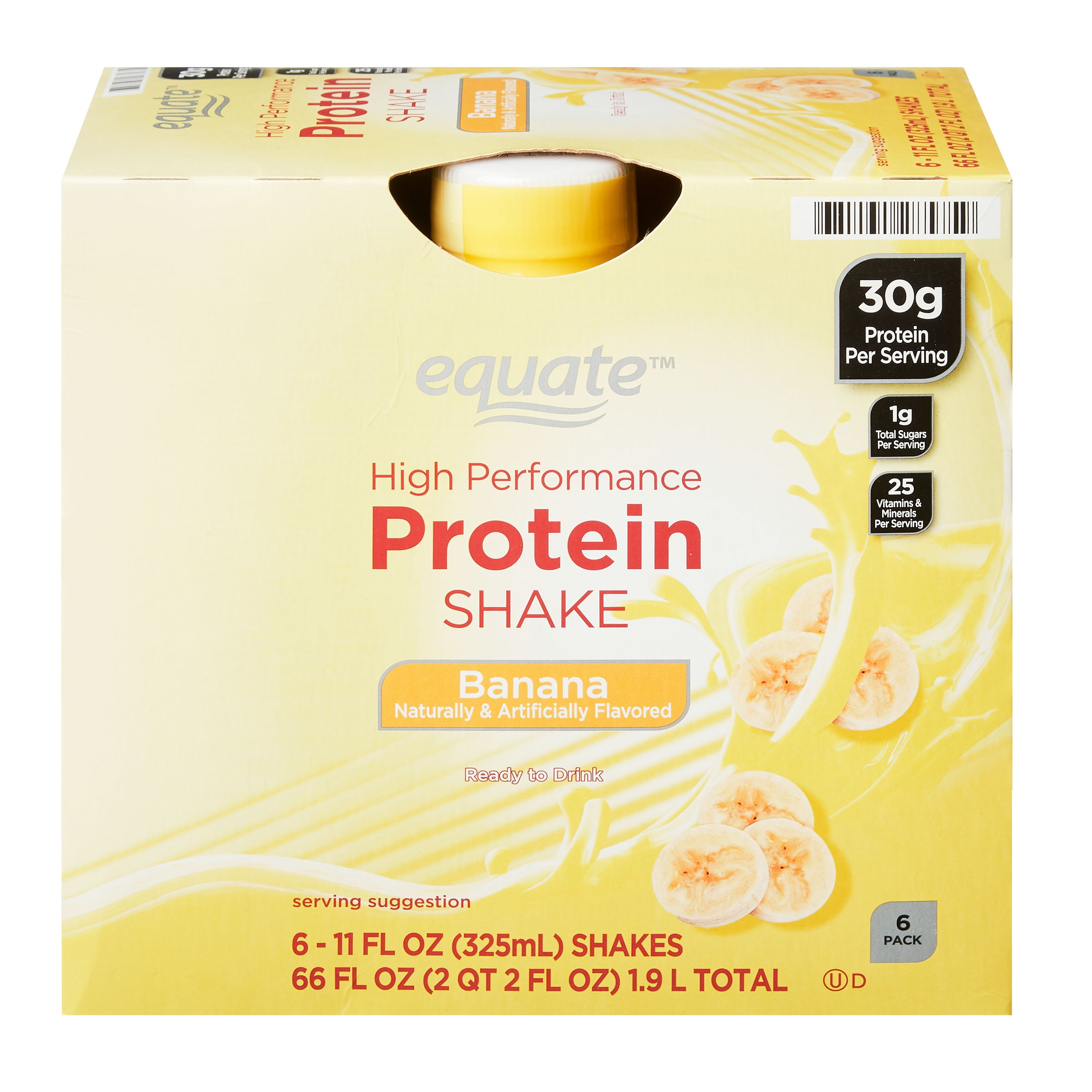 Equate High Protein Nutrition Shakes, Banana, 11 oz, 6 count