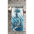 thumbnail image 3 of Ambesonne Shark Quilted Bedspread Set 2 Pcs, Hammerhead Fish Ornate, Twin Size, Dark Petrol Blue White, 3 of 3