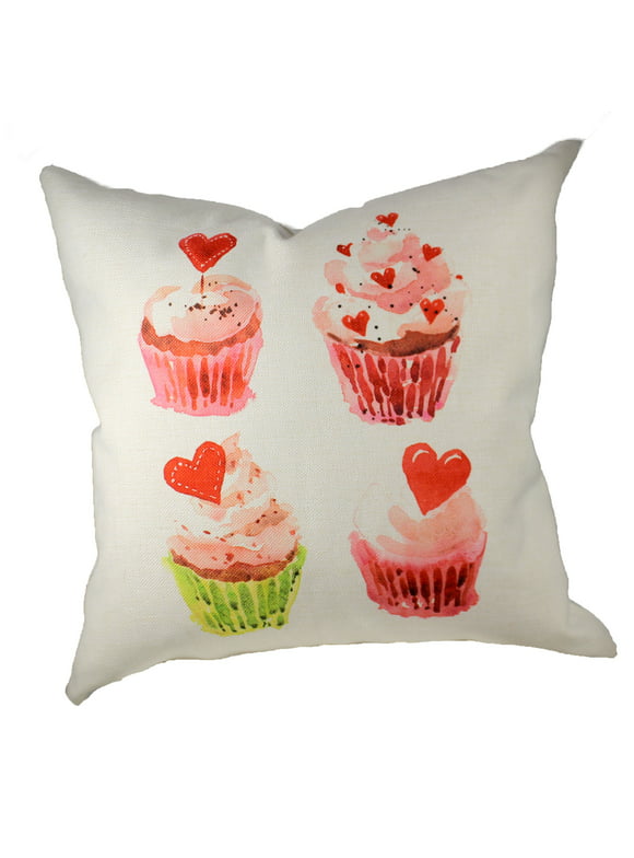 Home Decor Valentine Cupcake Quartet Fabric Cottage Pillow Pwvcq