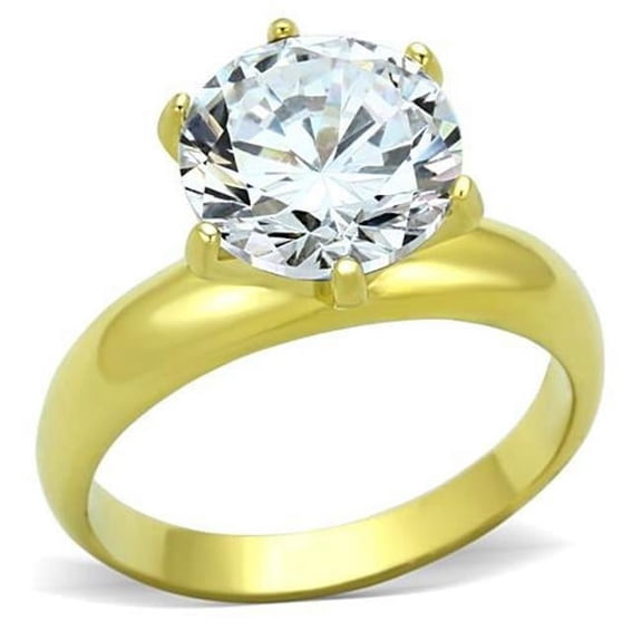 Women IP Gold Stainless Steel Ring with AAA Grade CZ in Clear - Size 9