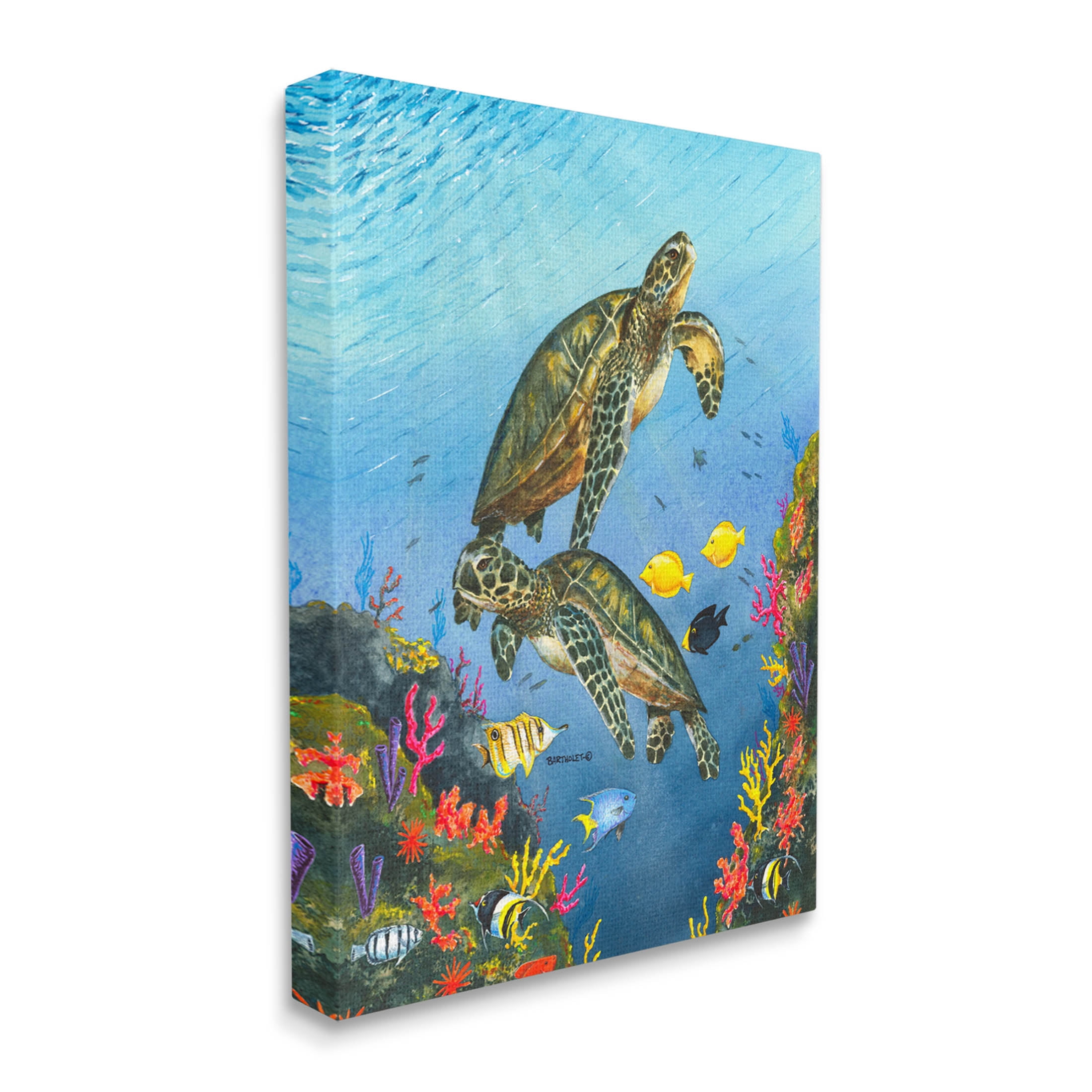 Sea Turtles Swimming Underwater Reef Animals & Insects Graphic Art Gallery Wrapped Canvas Print Wall Art