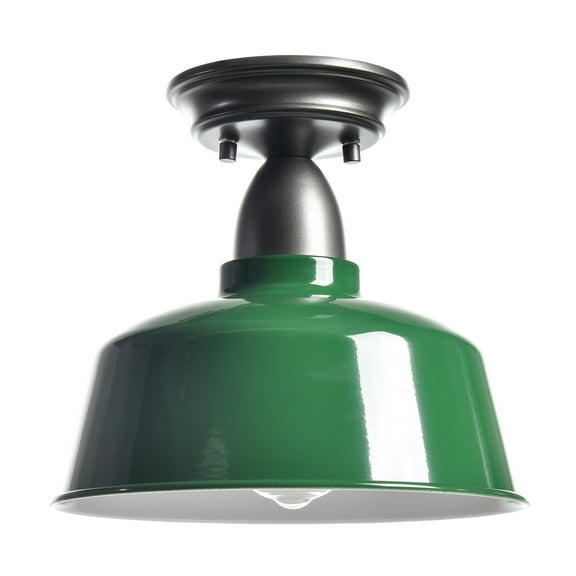 Claxy Silver Grey Semi Flush Mount Ceiling Light with Green Barn Metal Shade