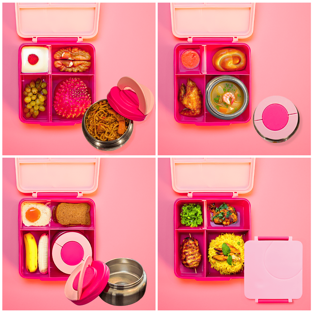 PoppiKids, Bento Lunch Box for Kids, with Thermos Soup Food Jar - Pink