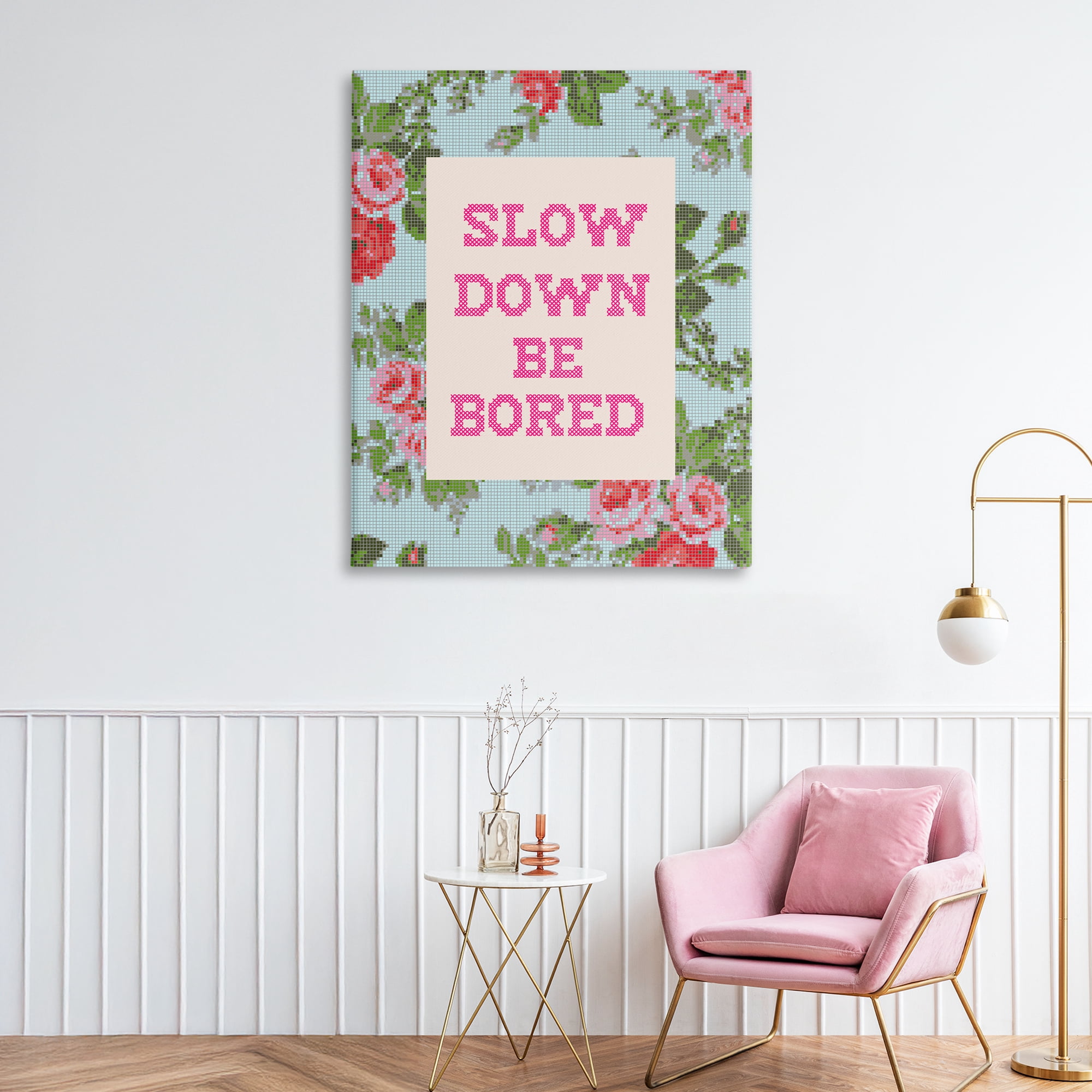 Stupell Industries Slow Down Be Bored Faux Cross Stitch Canvas Wall Art, design by Lil' Rue