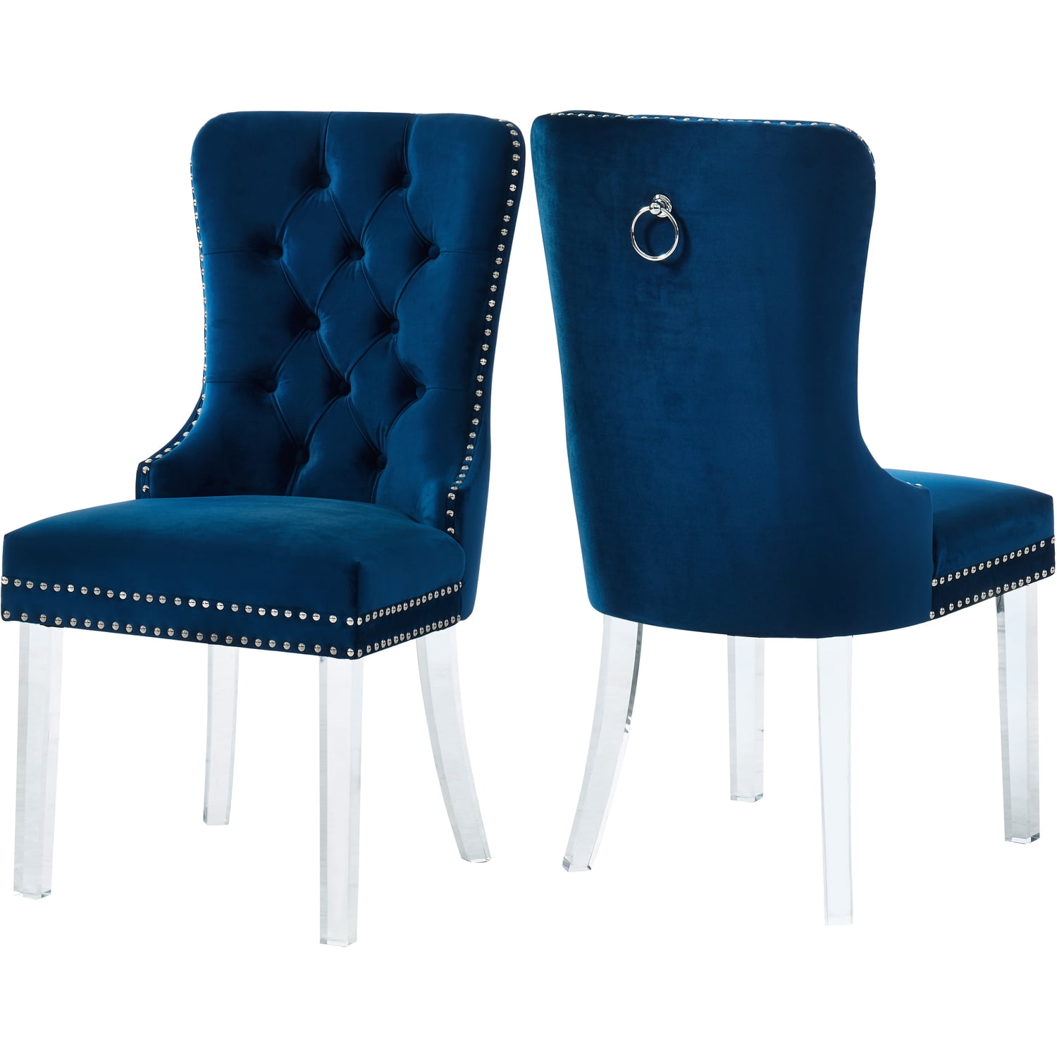 Miley Navy Velvet Dining Chair, Set of 2-Color:Navy Velvet,Style