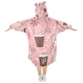 thumbnail image 2 of FORMRS Wearable Blanket Hoodie with Sleeves for Kids Cozy Flannel Sweatshirt, Brown Hand Drawn Cups, 2 of 7