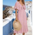 thumbnail image 3 of Summer Dress for Women Womens Spring Dresses 2026 Casual Short Sleeve V Neck Drawstring Wedding Guest Maxi Dresses Boho Beach Long Dress, 3 of 6