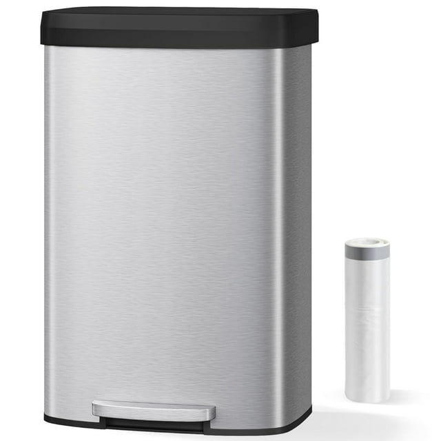 Garvee 21.13 Gallon Large Step-on Trash Can for Kitchen, with Liner Rim & Soft Close Plastic Lid, Silver