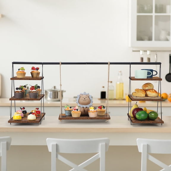 Wooden 3-Tier Cupcake Stand with Swing – Farmhouse Dessert Table Display Set with Removable Trays for Birthday, Wedding, Party Decor