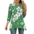 thumbnail image 4 of Yuanlook Women Plus Size Tops 3/4 Sleeve Dressy Casual Tunics to Wear with Leggings Swing Flare T-Shirt Loose Blouses - Green - S, 4 of 7