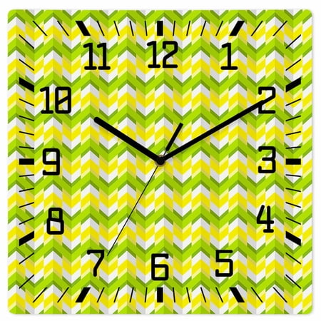 Wall Clock Abstract Geometric Operated Square Clocks Wooden Silent Non-Ticking Wallclock 10 Inch Yellow Green Minimalist Wood Wall Clock for Living Room Bedroom Office Shool Home Decor