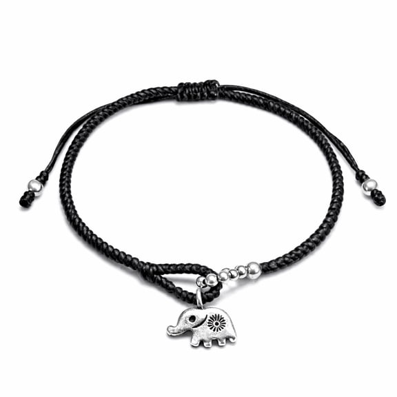 Mini Elephant Karen Tribal Silver Black Everyday Adjustable Bracelet