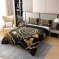 thumbnail image 2 of Manfei Gold Black Rose 100% Cotton Comforter Cover King for Girls Women, Bohemian Damask Pearl Bedding King Size, Butterfly Bedding Accessories, Lightweight Room Decorative, 2 of 9