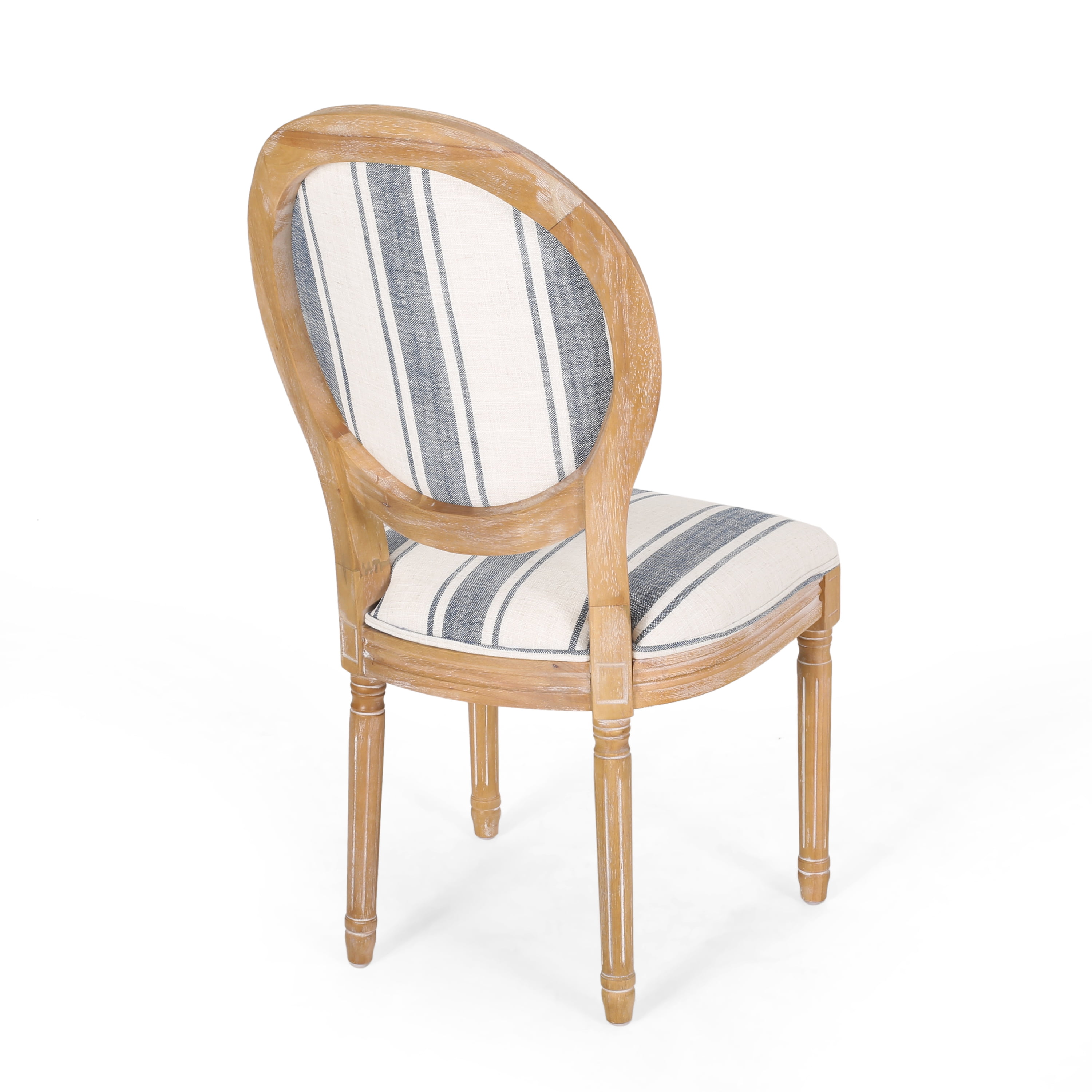 Noble House Karter French Fabric Dining Chairs, Set of 2, Dark Blue Stripes