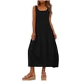 thumbnail image 2 of Summer Dresses for Women Fashion Women Solid Round Neck Sleeveless Beach Dresses Vacation Coverup Pockets DressBlack S, 2 of 9