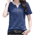 thumbnail image 1 of Kaemgyyd Womens Tops Notch V Neck Short Sleeve Summer Tops Plus Size Button up Solid Color Beach Vaction Clothes, 1 of 3