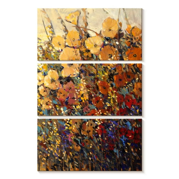 Elephant Stock Bright And Bold Flowers Ii Wall Art - Vertical Multi Panel Canvas - Living Room Wall Decor - Floral And Botanical Multi Panel - Orange And Red Decor By Tim O'toole - 14" x 23"