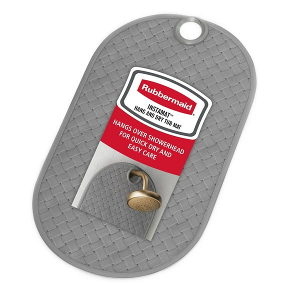 Rubbermaid INSTAMAT Tub Mat, Non-Slip Bath Mat Hangs on Showerhead for Fast Drying, BPA-Free TPE, 27.2" x 15.2", Grey