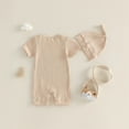 thumbnail image 4 of Bainana Boys Summer Short Sleeve Bodysuit Fire Truck Print Crew Neck With Hat Romper Breathable Casual Baby Daily Wear Jumpsuit Khaki Size 6-12 Months, 4 of 5
