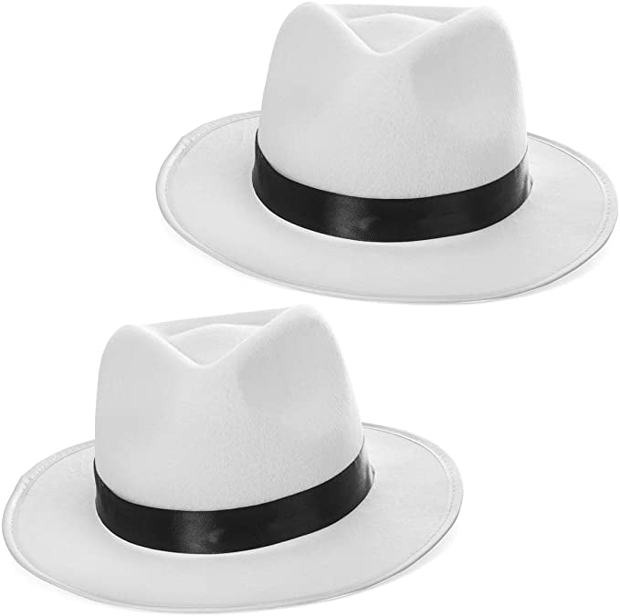 White Fedora Hats- Gangster Hats - Mobster Costume Hats (2 Pack Fedora's)- Felt Costume Hat by Funny Party Hats