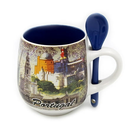 Portuguese Ceramic Coffee Mug With Spoon Souvenir From