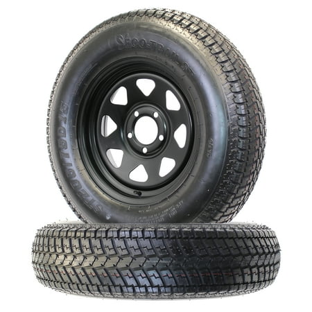 2-Pk Trailer Tire Rim ST205/75D15 15 in. Load C 5 Lug Black Spoke Wheel Sansujyuku sansujyuku.com