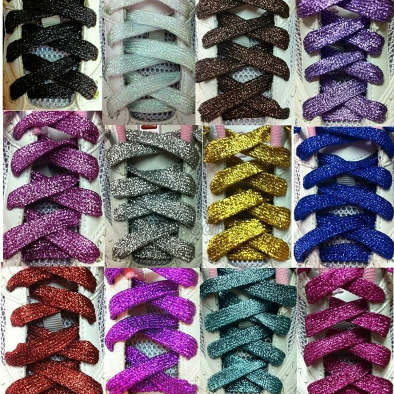 Porfeet 110cm Fashion Flat Glitter Colored Shoe Laces Canvas Sneaker Shoelaces String Light Purple