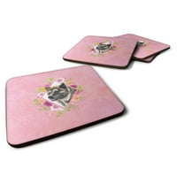 Carolines Treasures CK4113FC Akita Pink Flowers Foam Coaster Set of 4 3 1/2 x 3 1/2 multicolor